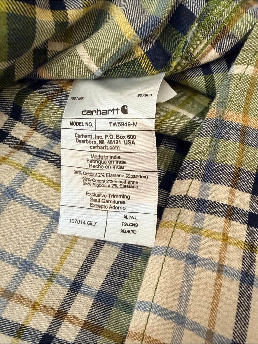 Carhartt Rugged Flex Plaid Shirt Men XL Tall Relaxed Fit Green Flannel - Picture 4 of 16